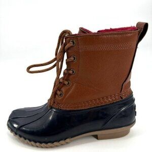 Tommy Hilfiger Saltwater Brown Preppy Classic Duck Fleece 7 Rubber Rain Boots